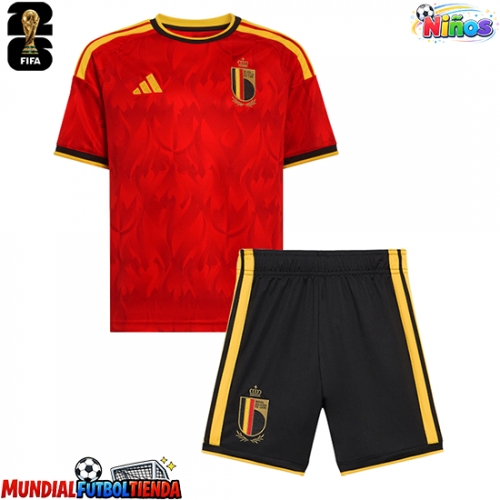 Camiseta Bélgica Primera Equipación Replica Mundial 2026 para niños mangas cortas (+ Pantalones cortos)